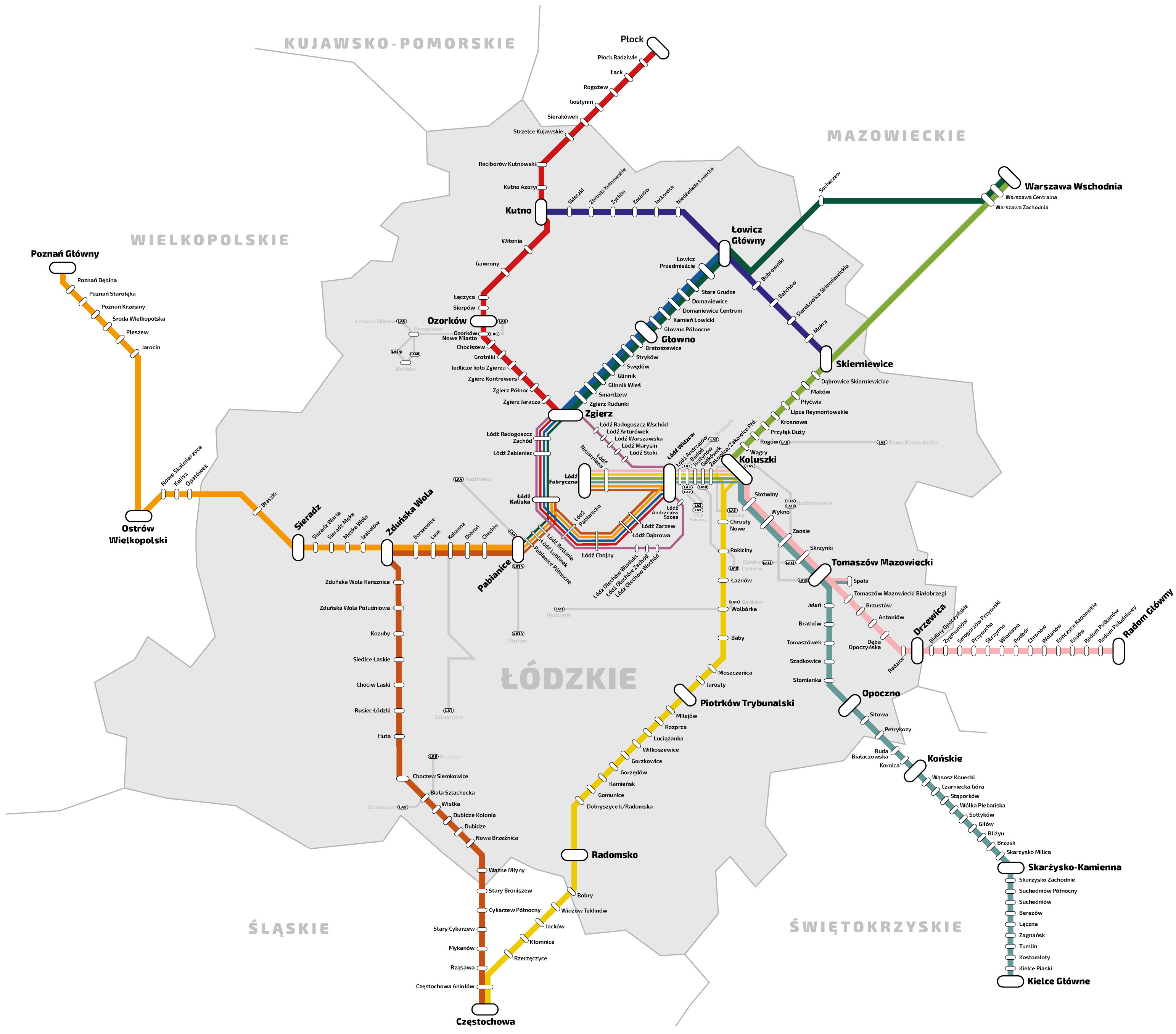 Map of regional connections operated by ŁKA